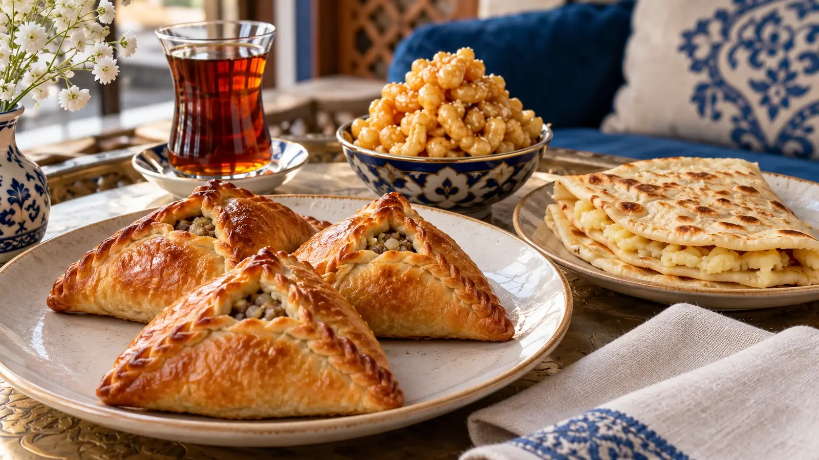 Выпечка эчпочмак, кыстыбый и чак-чак на столе
