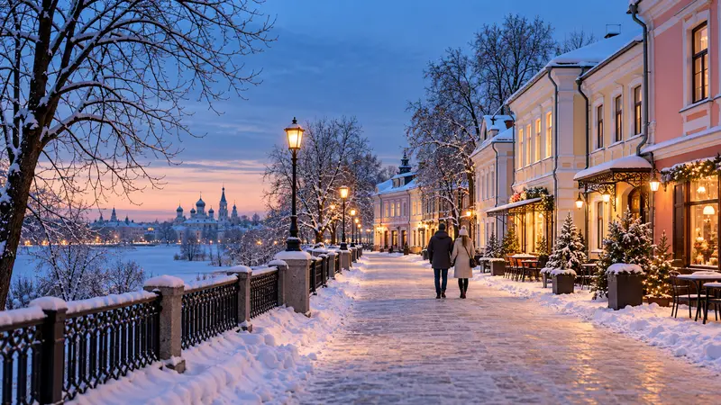 Зимняя поездка по России — тематическая иллюстрация ИИ